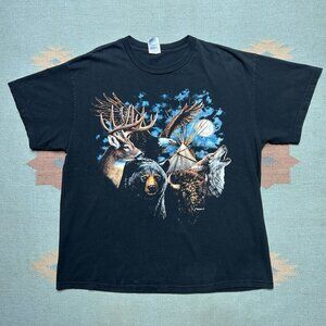 Vintage graphic t shirt deer eagle bear wolf native animal nature tee large